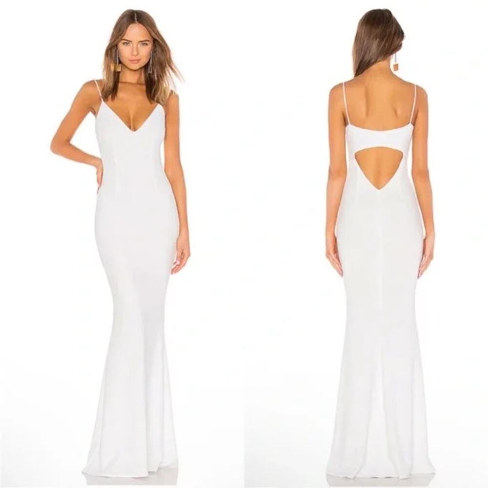 Katie May Dress Womens 0 Bambi Open Back Cut Out White Ivory Maxi Trumpet Bridal